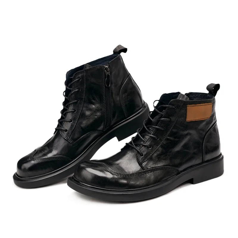 All-match Genuine Leather Riding Men Boots  Cowhide Motorcycle Boots Retro High Quality Autumn Winter Chelsea Ankle Boots Mens