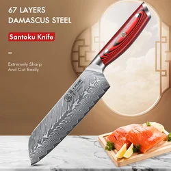 F.YOUNG 7 Inch Japanese Chef Santoku Knife 67 Layer Damascus Steel Ultra Sharp Blade Meat Vegetable Professional Kitchen Knife