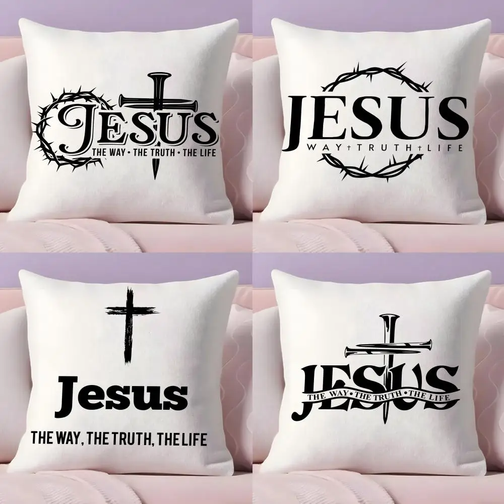 Christian Jesus The Way Truth Life Cushion Cover Plush Fabric  Double-Sided Printed Invisible Zipper Sofa Pillow Case Home Decor