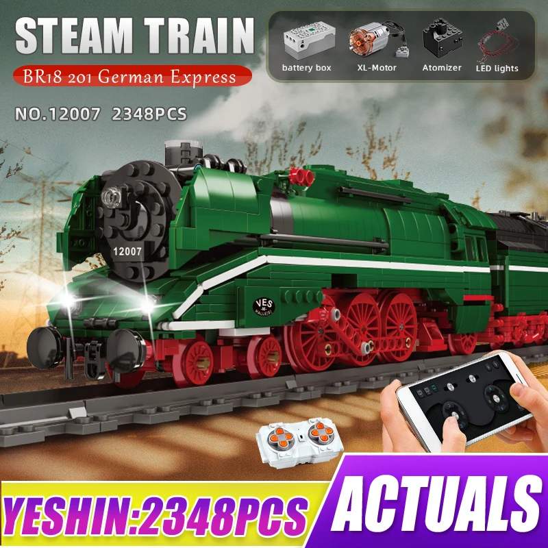 Mould King 12007 Technical BR18 201 German Express Steam Locomotive Model Kit Remote Control Electric World Railway Building Toy