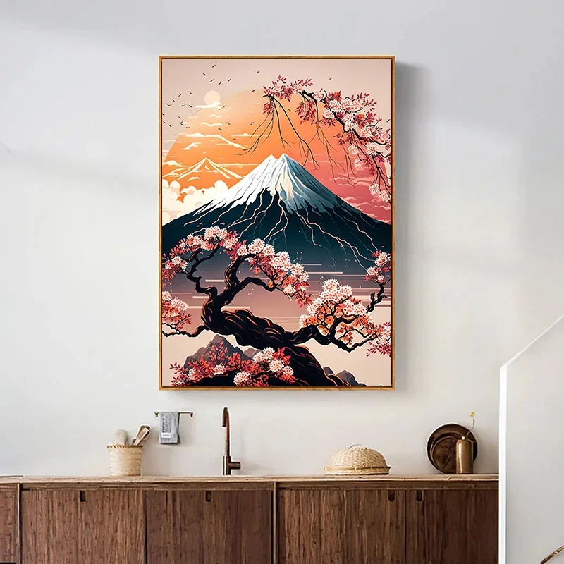 Japanese Cherry Blossom Fuji Mountain Sunset Tokyo Scenery Poster HD Printed Canvas Painting Wall Art Pictures Home Decor