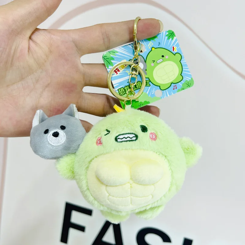 new Creative Funny  Cute Dinosaur Carrying Wolf  keychain Plush Doll Pendant green doll  Couple  decorate birthday Gift