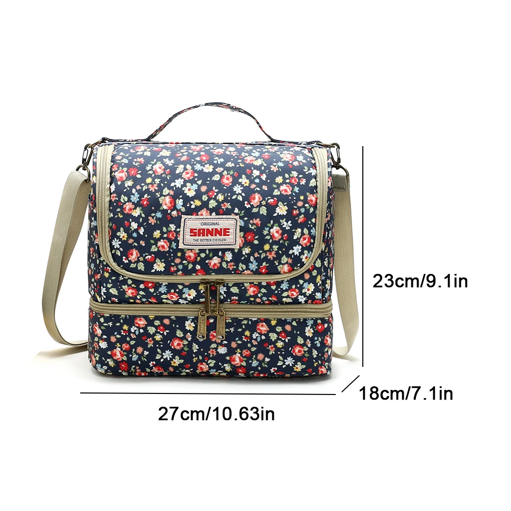 Double layer large capacity printed lunch bag with thick insulation layer, ice pack insulation bag