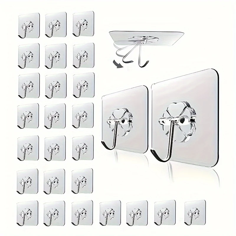 30Transparent self-adhesive hook | Heavy-duty wall hook 22Pound，Self-adhesive hook，Multifunctional kitchen utensil hook，Non-slip