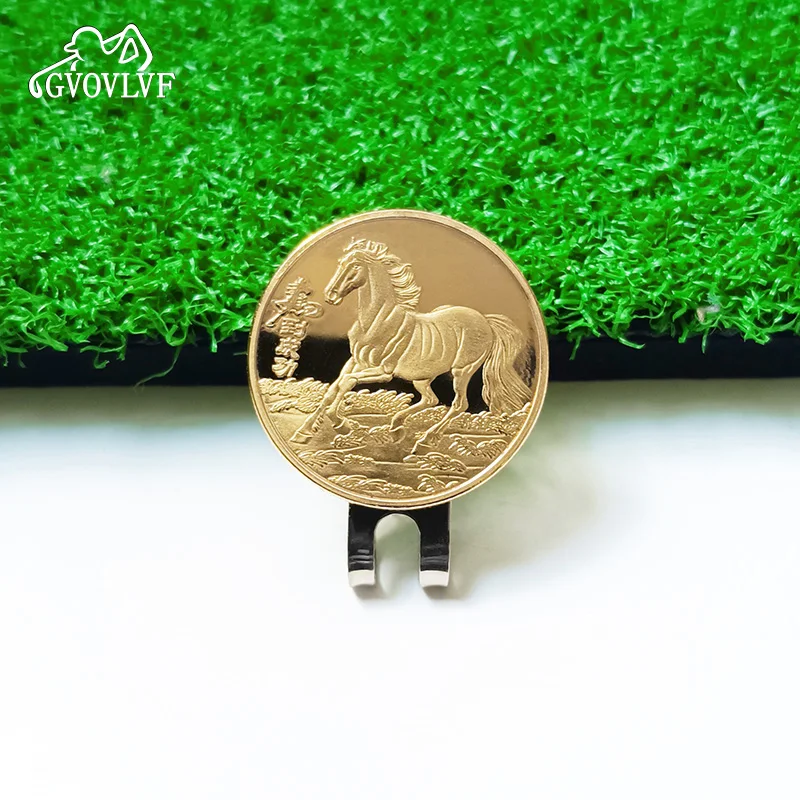 1pc Removable Golf Ball Marker Year of the Golden Horse With Magnetic Hat Cap Clips Gift For Golfer Golf Accessories
