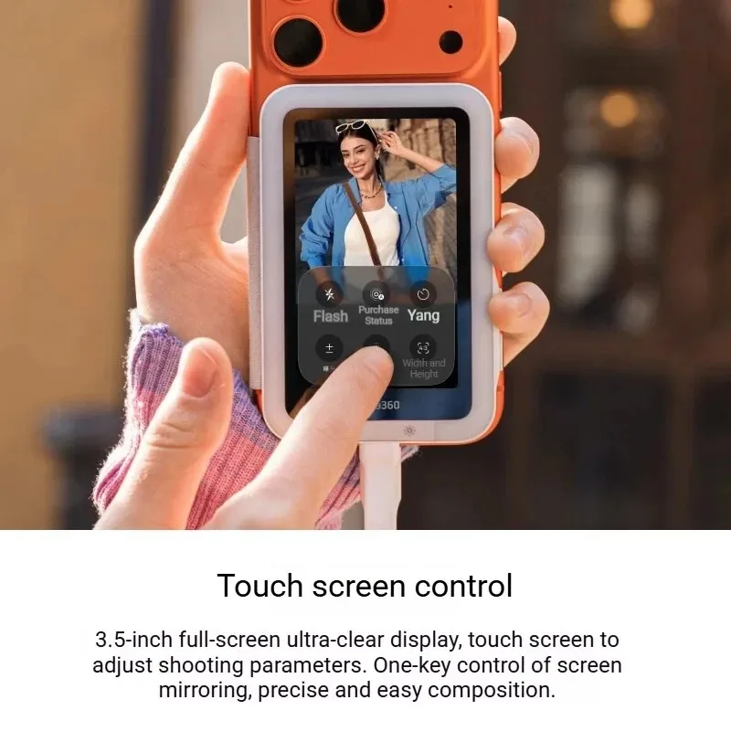 Insta360 Snap Selfie Screen 3.5'' Magnetic Selfie Monitor Zero‑Delay View Screen 4K USB-C Total Touchscreen Control with Light view 3
