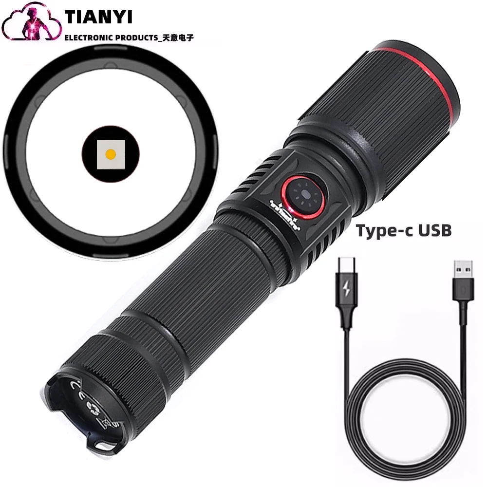 30W Zoom Round Beam Light High Power flashlight Type-c USB Rechargeable Torch Camping Outdoo Fishing Walking Lighting Lamp