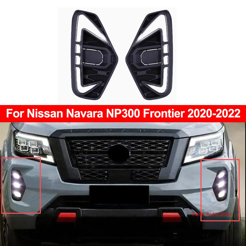 LED Fog Lamp DRL Daytime Running Light For Nissan Navara NP300 Frontier 2020-2022 Driving White Yellow Turn Signal Lamp 12V