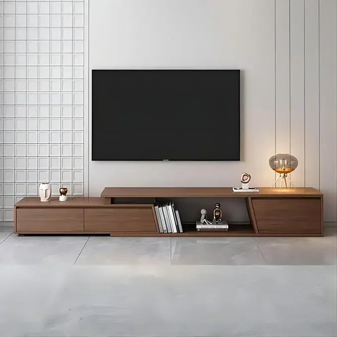 Extendable TV Stand with 3 Drawers Minimalist Rectangle Entertainment Center Walnut TV Console Table Up to 110