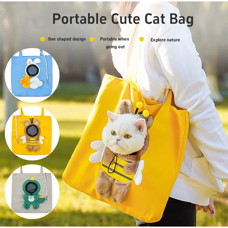 Bee Pattern Portable Crossbody Pet Outing Bag Single Shoulder Can Be Exposed Cat Bag Small Dog Bag Carrying Cat Dog Accessories
