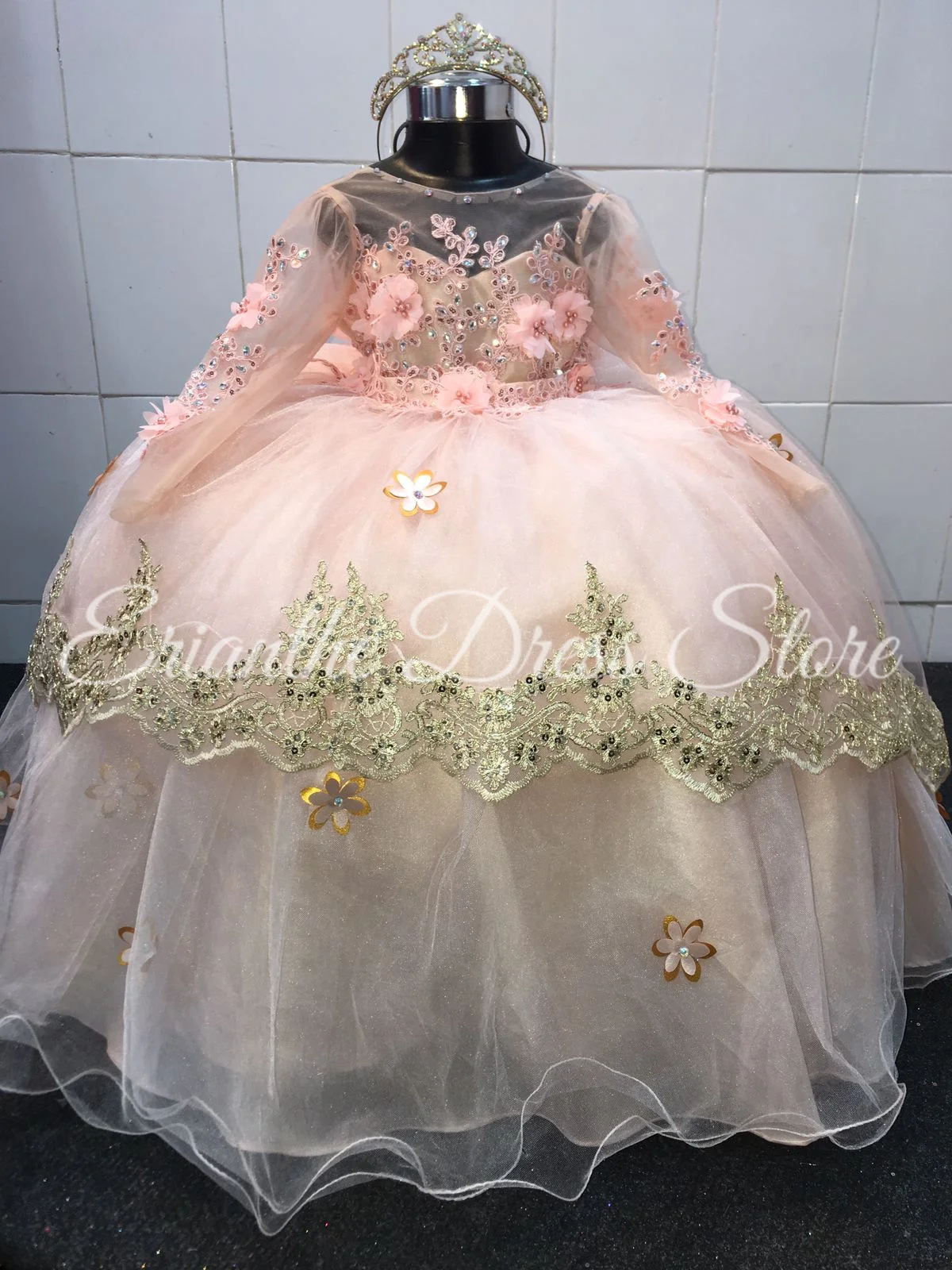 Light Pink Tulle Puffy 3D Applique Lace Flower Girl Dress For Wedding Kids Birthday Party First Communion Ball Gowns Customized