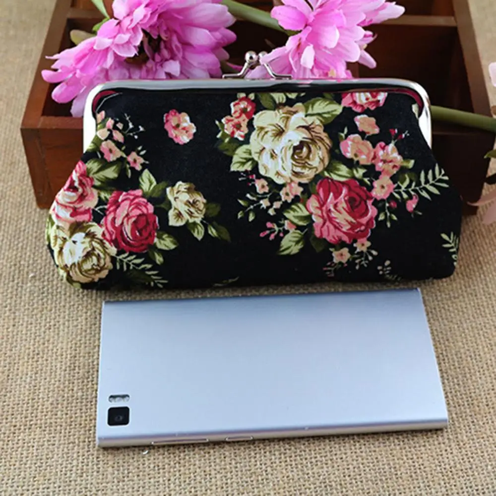 Peony Flower Clutches Women Wallet Coin Purse Vintage Hasp Closure Chinese Rose Women Handbag Money Bag Phone Bag Cosmetics Bag