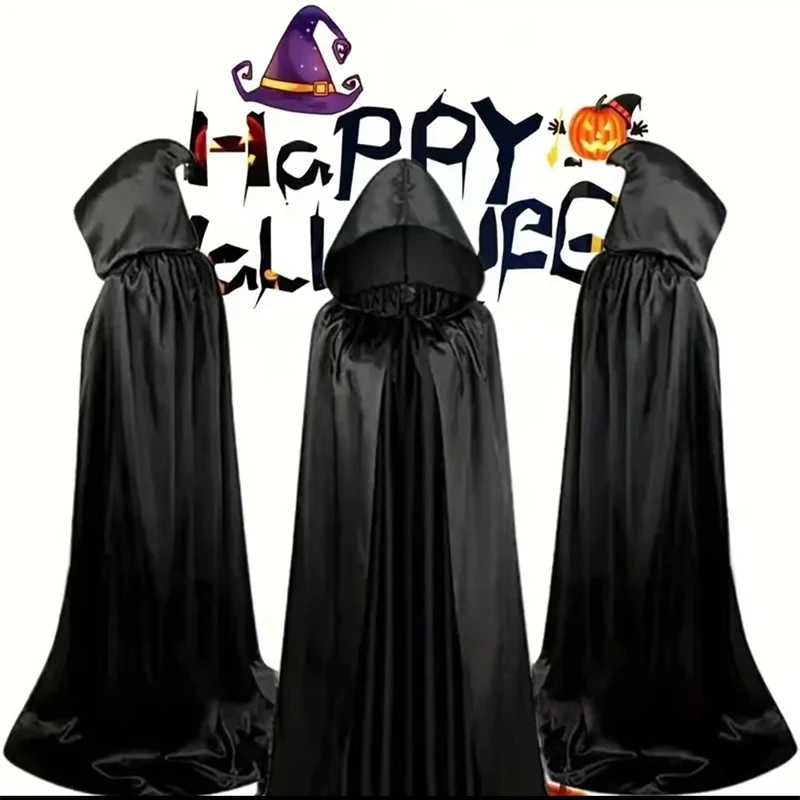

Halloween Cloak Soft Unisex Hooded Black RobeWitch Long Cape Cosplay Costume Prop PartyPerformance Supplies Holiday Decoration