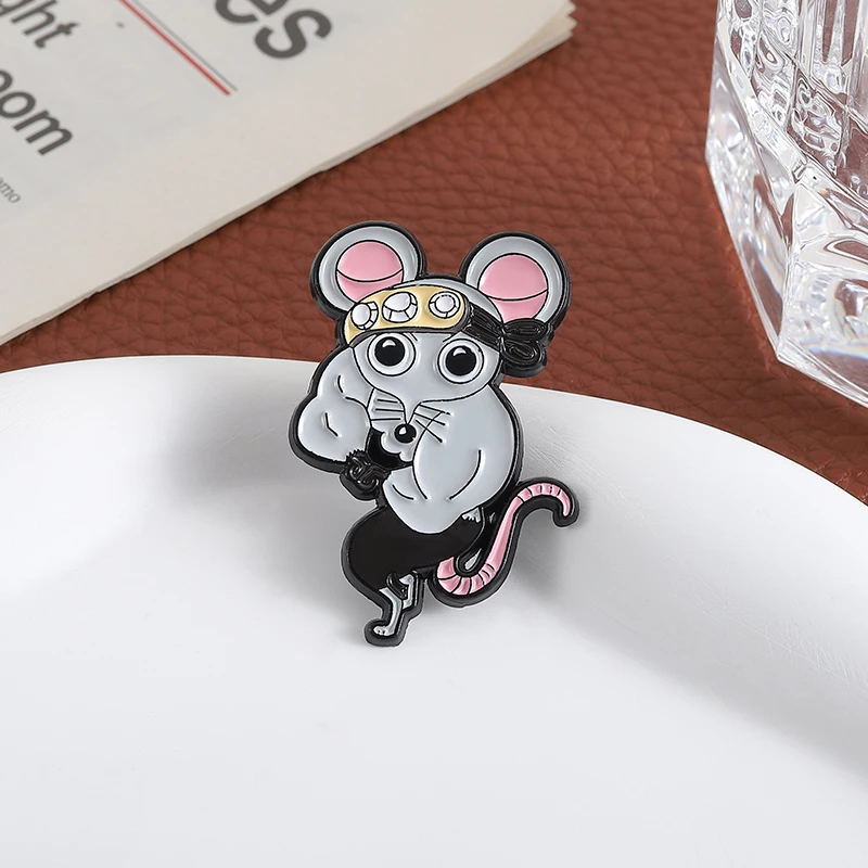 Fitness Muscle Mouse Enamel Pins Custom Japanese Anime Brooches Lapel Badges Clothes Animal Jewelry Gift for Friends - view 2
