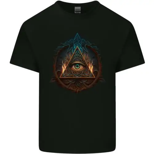 Illuminati Eye With Flames Conspiracy Fantasy Mens Cotton T-Shirt Tee Top