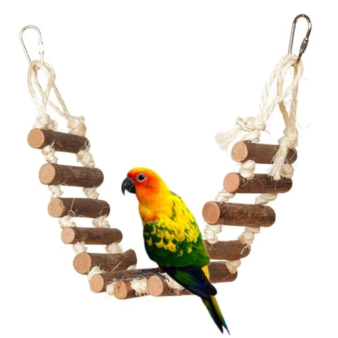 

Wooden Ladder Perch for Birds - Natural Wood & Colorful Rope Climbing Toy for Budgies, Cockatiels, Green Cheeks, Parakeets