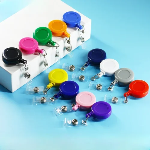 Imagen 2 del producto Carrete de insignia de Color sólido, llavero redondo de plástico, Clip retráctil para permiso de trabajo, accesorios para tarjetas de trabajo