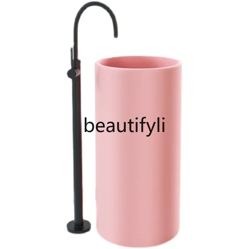 

zz25Column-type washbasin ceramic round balcony small apartment hotel, integrated floor-to-ceiling washbasin