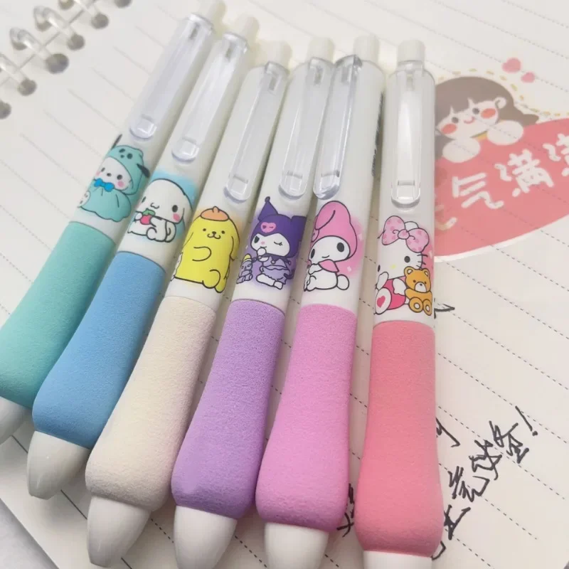 6pcs/set Kawaii Cute Cartoon Kuromi Soft Grip Fat Pen Good-looking St Head Quick-dry Sponge Sheath Gel Pen School Supplies