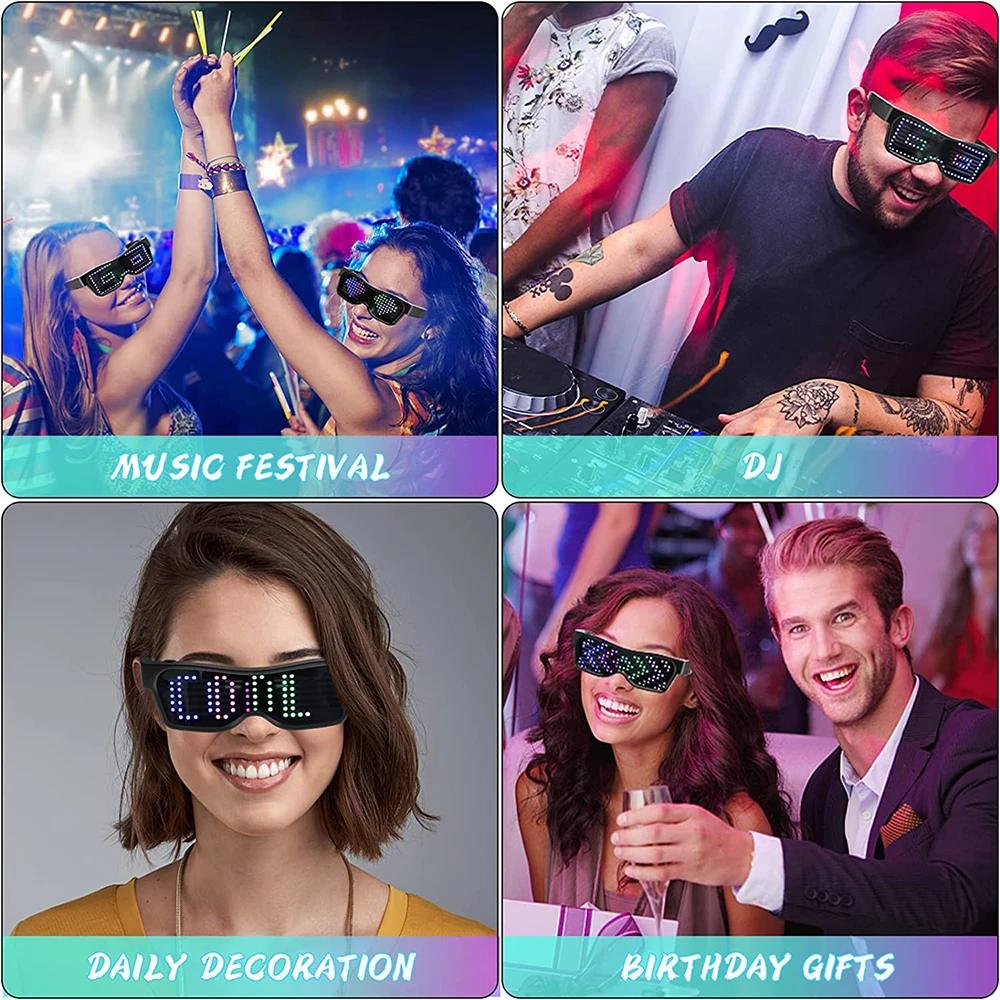 LED Glasses Customizable Light Up Glasses APP Control with DIY Text Graffiti Animation Rhythm for Parties Festival Halloween