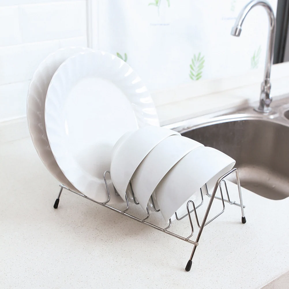 

2pcs Stainless Steel Bowl Dish Rack Single Layer Plate Holder No Installation Non Slip Kitchen Storage Organizer For Drying