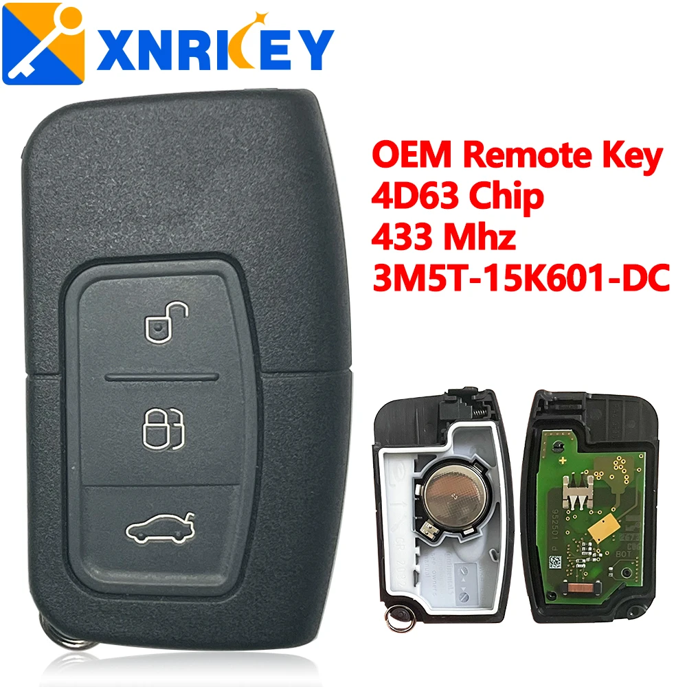 

XNRKEY 3-кнопочный OEM смарт-карта удаленный ключ 4D63 чип 433 МГц 3M5T-15K601-DC FCC для Ford Most Old Mondeo Focus автомобильный ключ