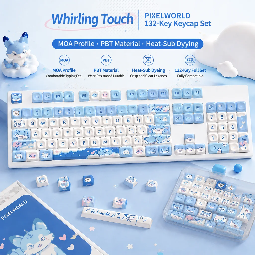 Jixuanyou Themed Keycaps MOA Profile 5‑Sided Dye‑Sublimation 132‑Key Full Set Replacement Keycaps For Custom Mechanical Keyboard