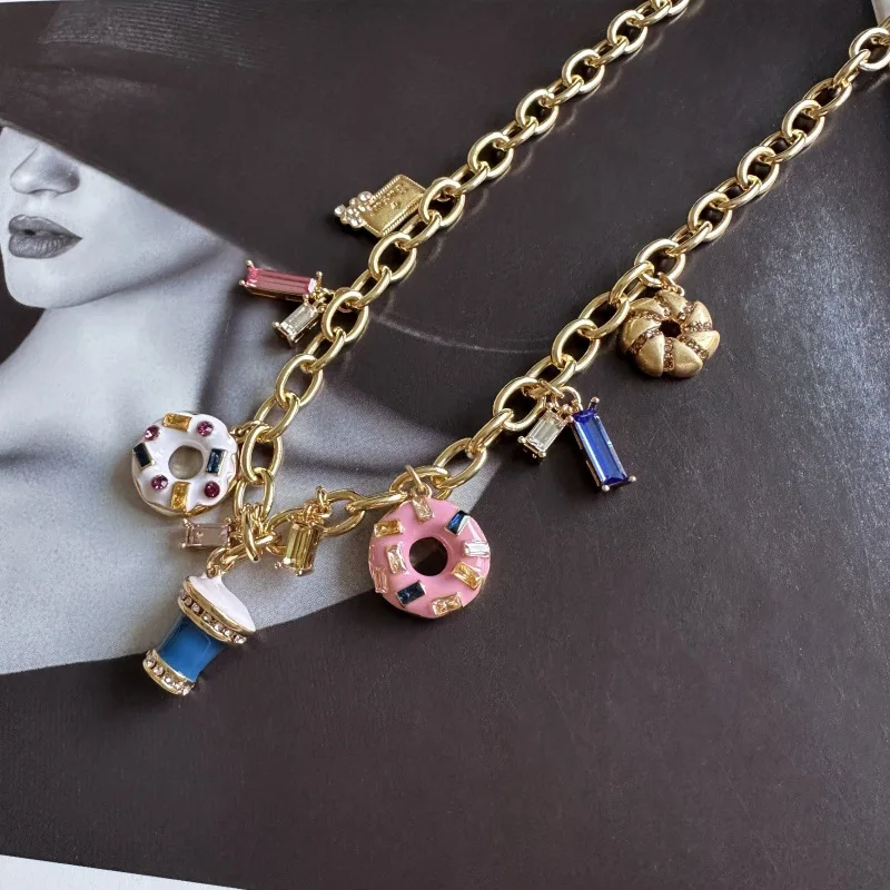 YEEVAA Cookie Donut Ice Cream Coffee Cup Pendant Necklace, Sweet Dessert Theme Fashion Jewelry, Unique Gift for Her