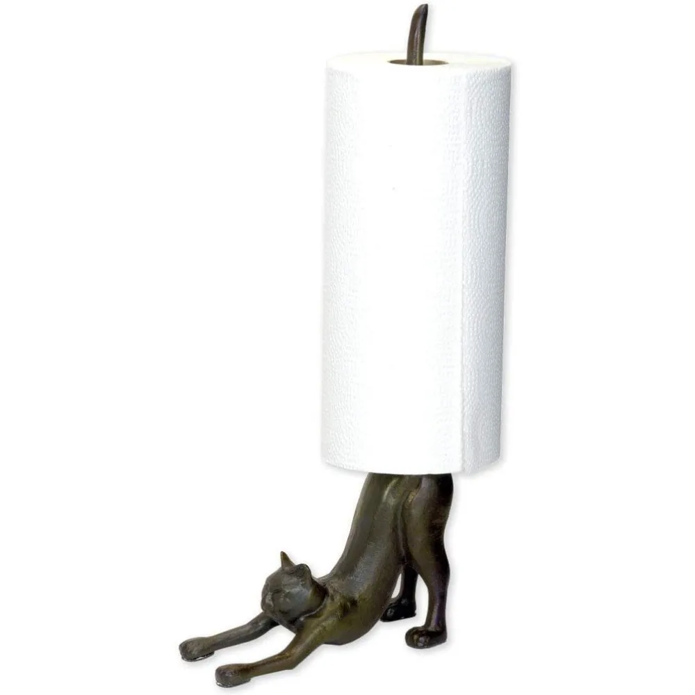 

Cast Iron Cat-Shaped Paper Towel and Toilet Paper Holder - Kitchen and Bathroom Decorative Statue/Accessory