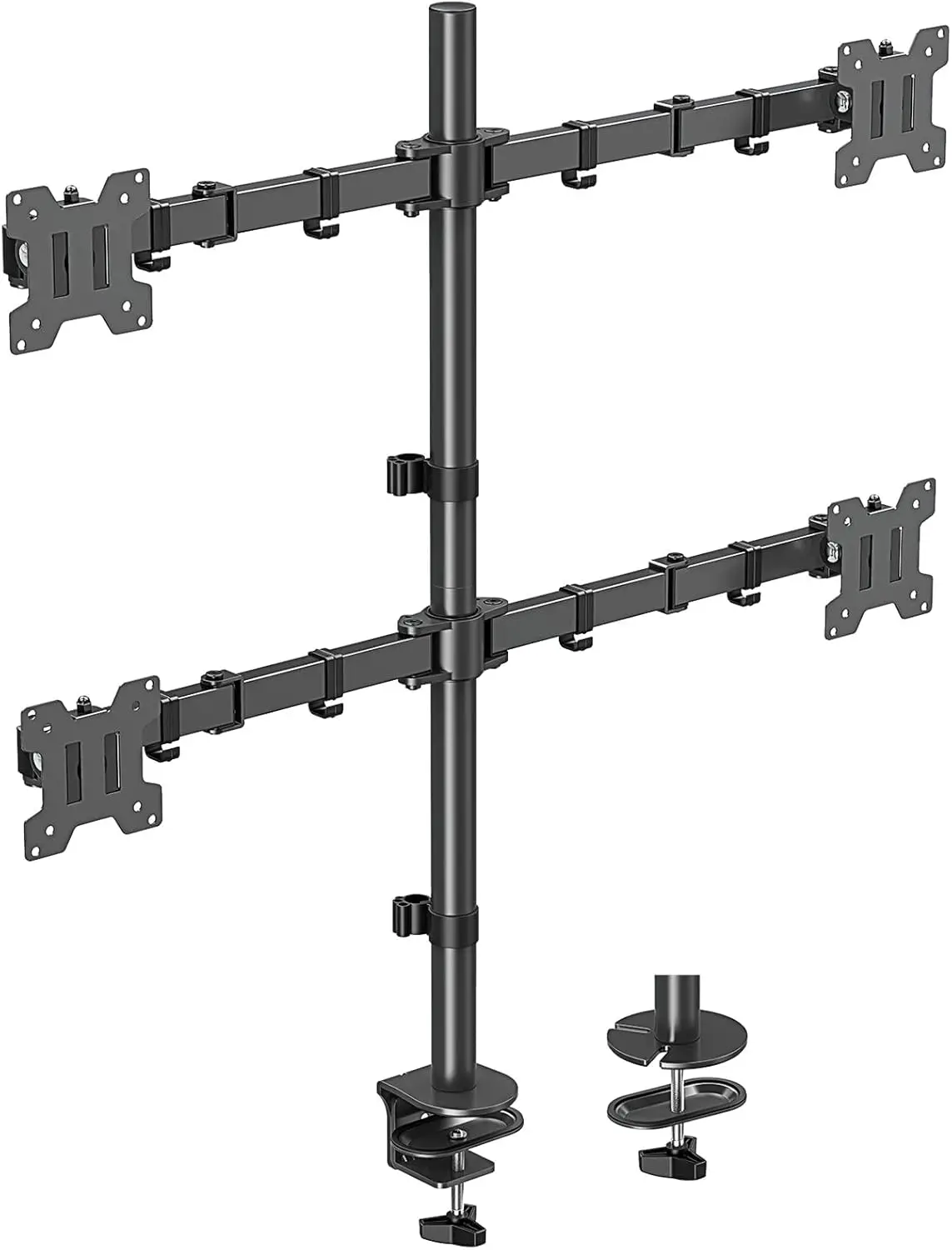 Quad Monitor Stand for 17-32 Inch Screens, Fully Adjustable Stacked Mount with Tilt Swivel, Holds up to 17.6lbs per Arm