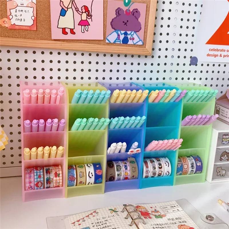 Korea ins desktop storage tube student desktop wide candy color diagonal pen holder bedroom storage box