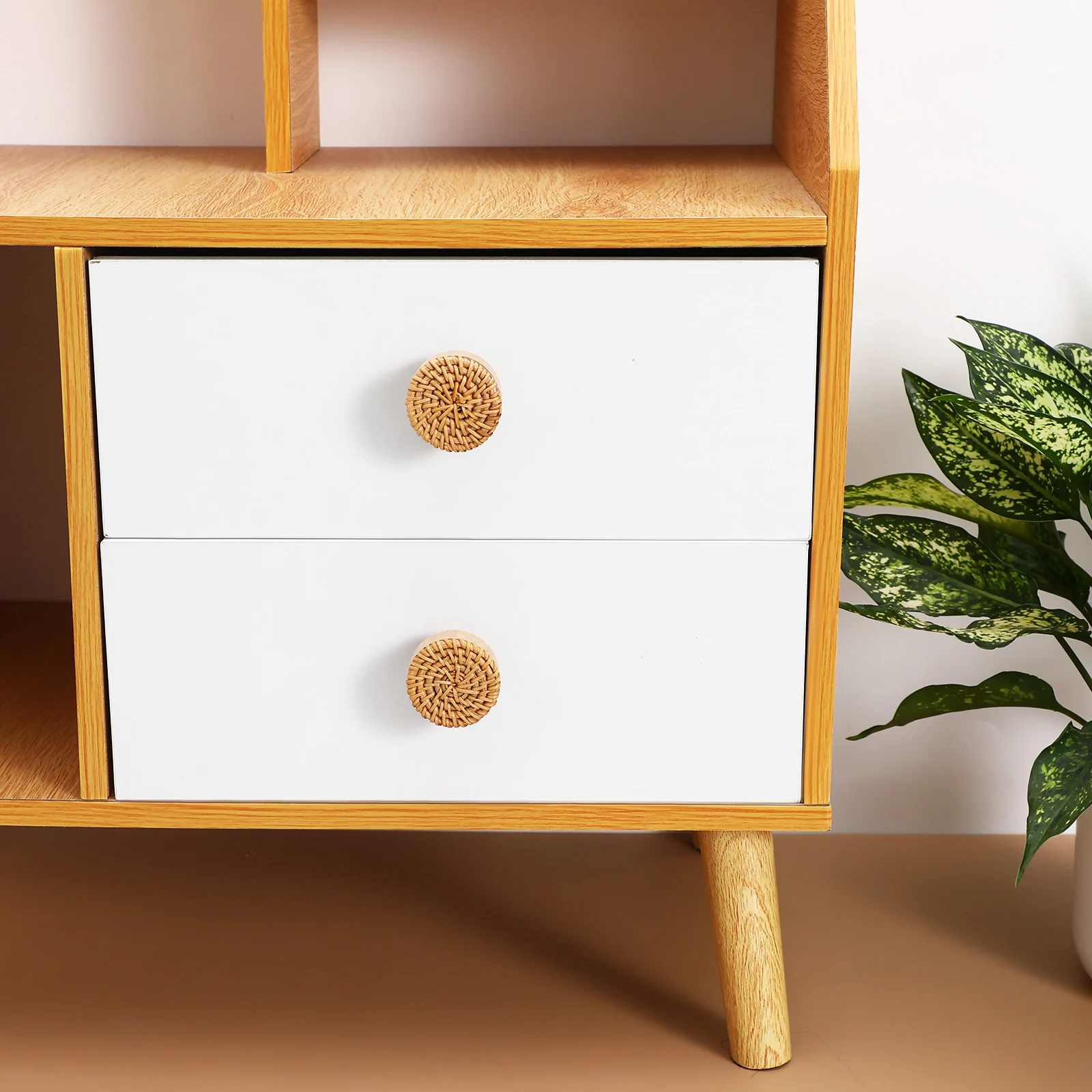 

8 Pcs Rattan Woven H les Boho Style Drawer Pulls Cabinet Knobs Durable Wood Furniture Decor Vintage Rustic Theme