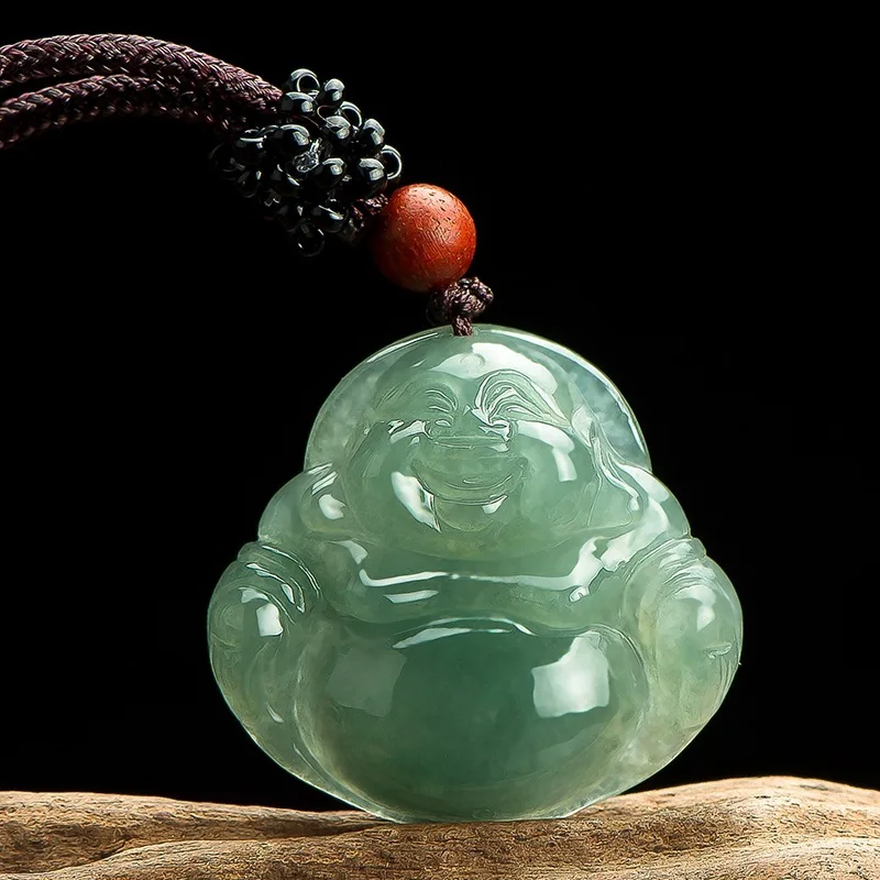 Jade Myanmar Jadeite Women's Natural Smiling Maitreya Buddha Pendant I