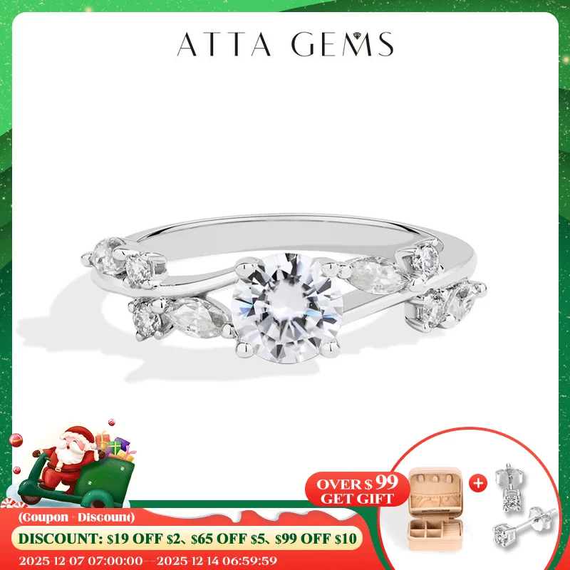 

ATTAGEMS Bypass Moissanite Ring Round Cut 0.8ct DVVS1 Real 925 Sterling Silver Women's Rings for Engagement Wedding Fine Jewelry