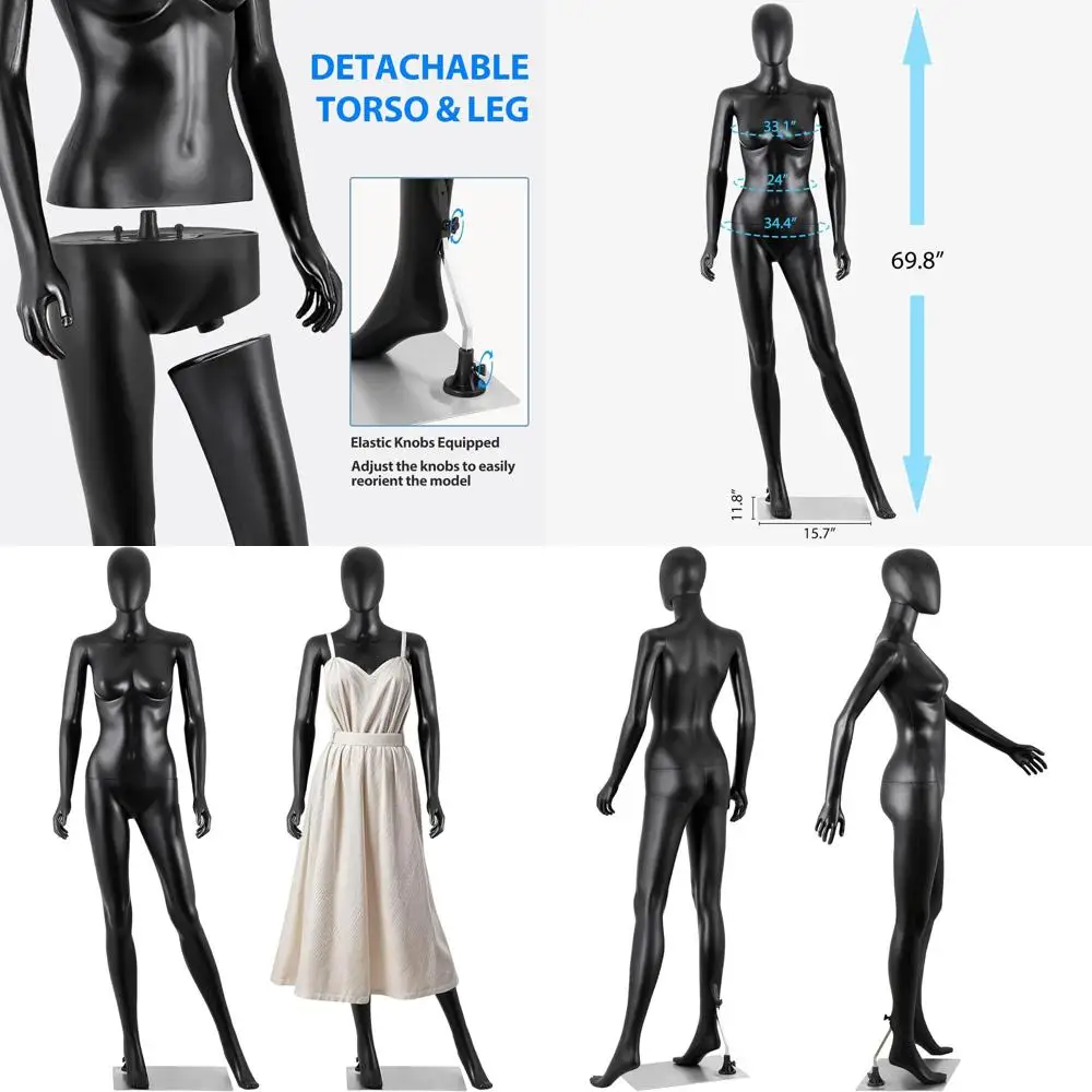 

69 Tall Adjustable Male Mannequin with Realistic Body for Display, Black