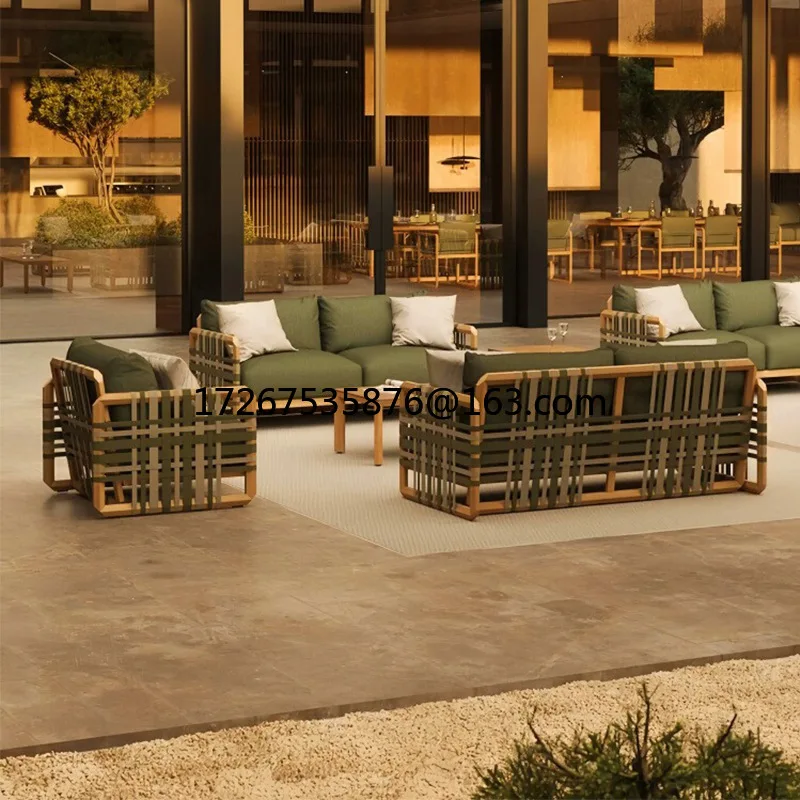 

Outdoor solid wood sofa villa terrace rattan chair leisure combination coffee table outdoor garden courtyard furniture