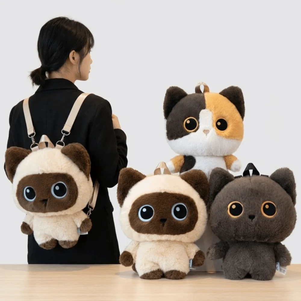 Soft Fluffy Cute Cat Backpack Standing Cat Large Capacity Kitten Schoolbag Lightweight Commuting Bag Adult/Student/Children