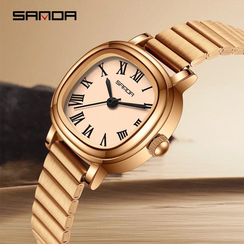 SANDA Top 1137 Women's Quartz Watch Fashionable and Elegant Rose Gold Minimally Roman Digital Women's Quartz Watches 2025