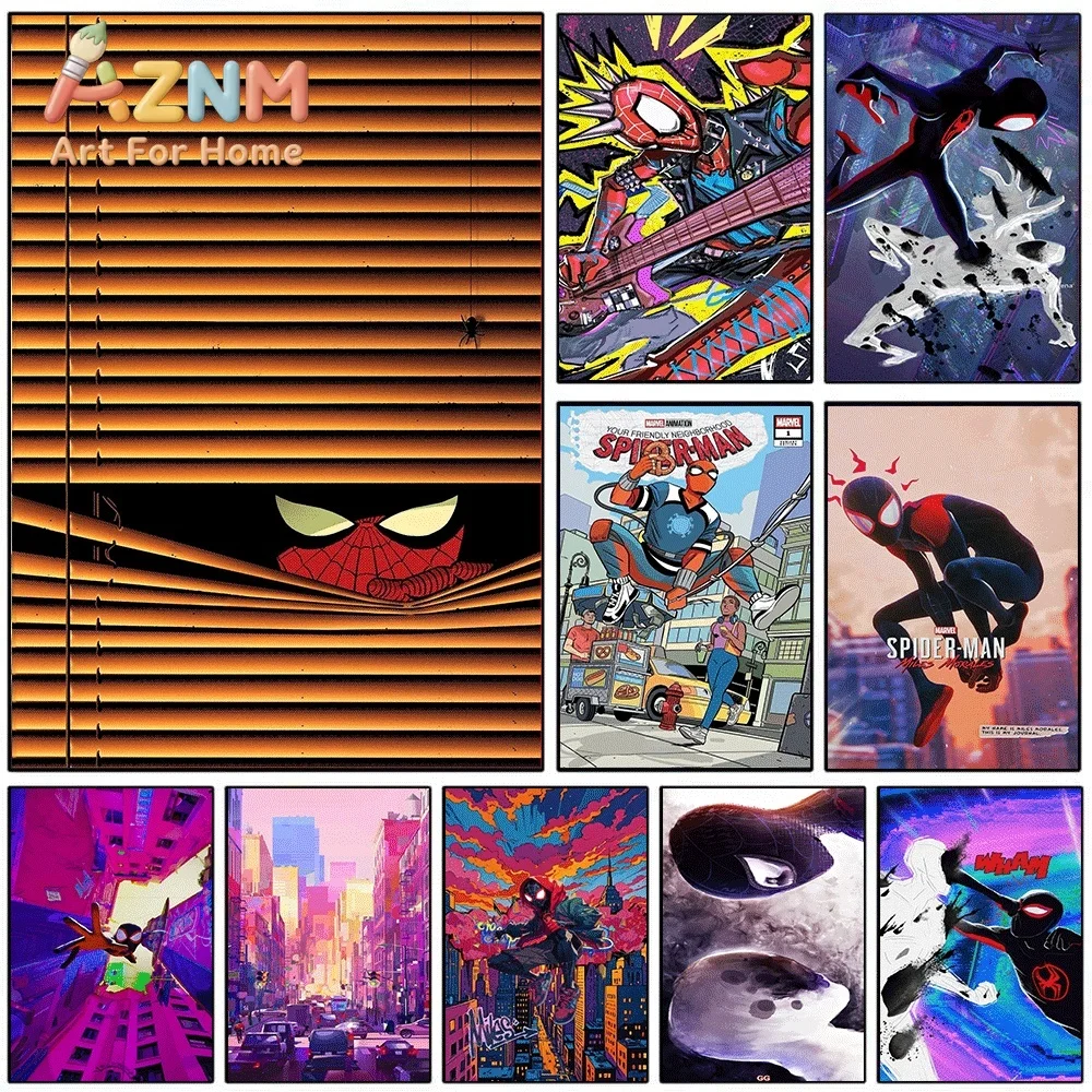 Spider Man Across The Spider Verse Canvas Wall Art No Frame Miles Morales Superhero Comic Poster Print Home Bedroom Living Roo