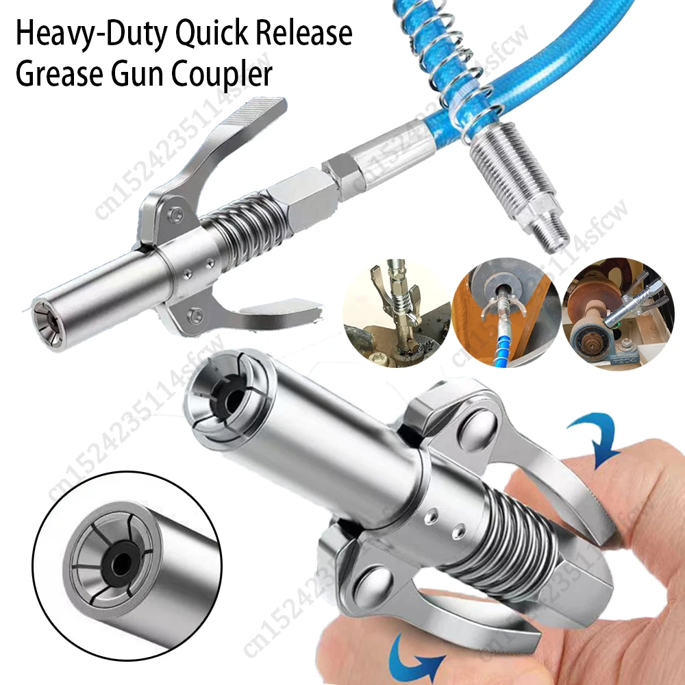 Car Syringe Lubricant Tip 10000 PSI NPTI/8 Heavy-Duty Quick Release Grease Gun Coupler with Hose Oil Pump Tip Tool Accessories