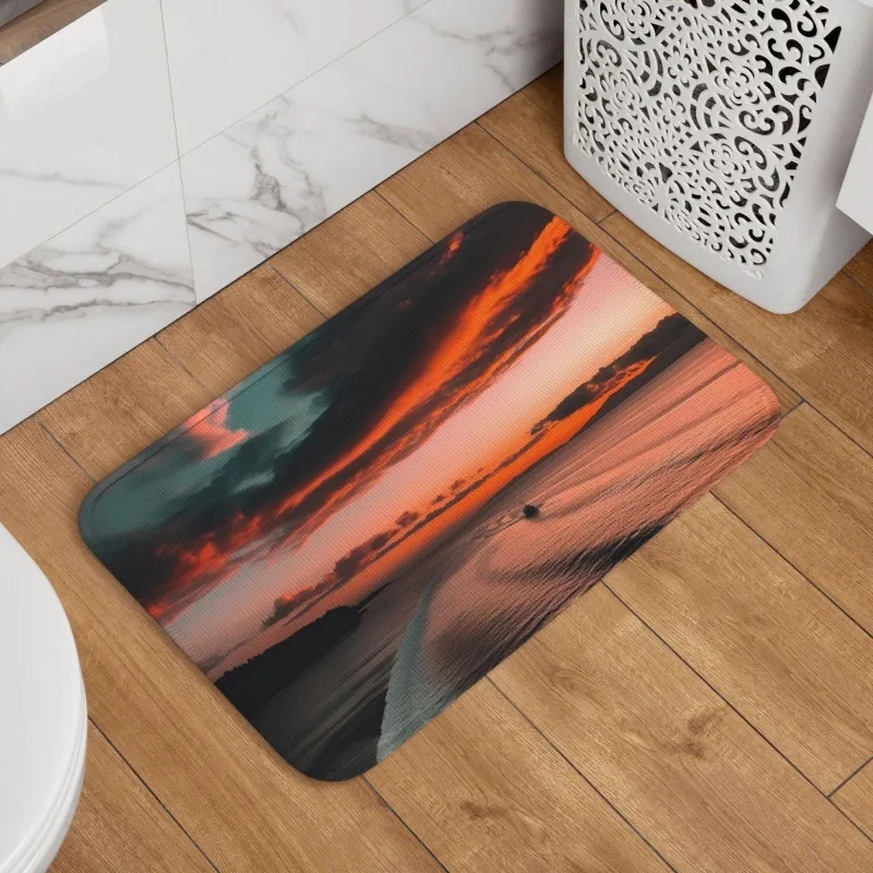 Durable Printed Doormat Gorgeous Ocean Sunset Seascape Art Floor Mat for Entry Bathroom Indoors Outdoors Western Home Daily
