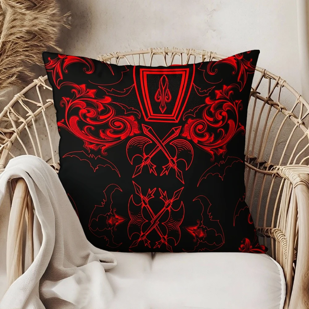 Square Throw Pillow Case Black Red Gothic Vampire Bat Crossed Swords Ornate Pattern For Living Room Bedroom Sofa Chair Decor