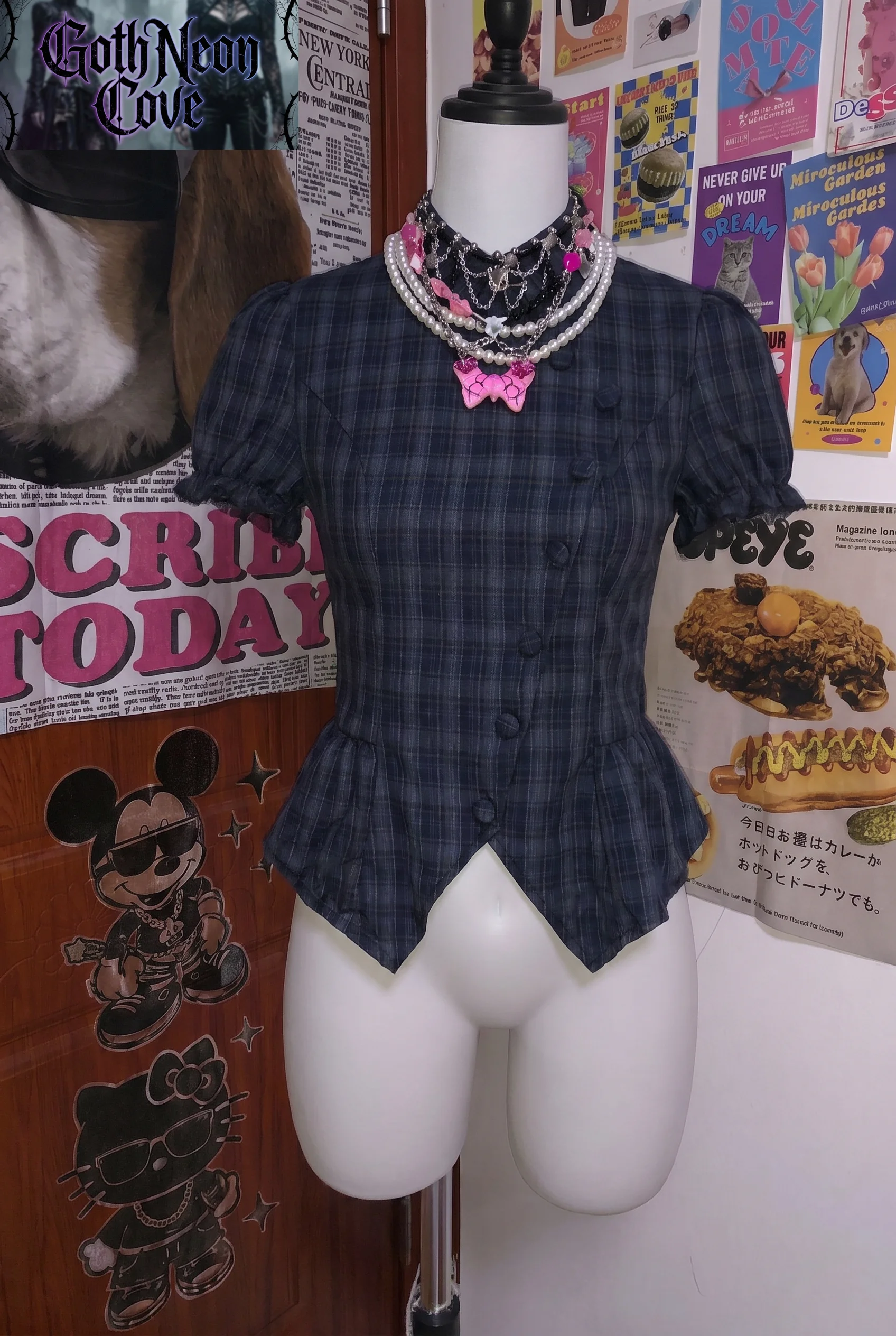 Summer American Vintage Y2K High Street T Shirt Women Lapel Collar Irregular Button Plaid Top Casual Subculture Punk Slim Shirt