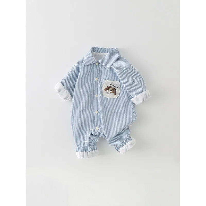 

Spring and Autumn New Newborn Baby Cute Long Sleeved Printed Stripe Cartoon Dog Jumpsuit for 0-1 Years Boys Girls Romper