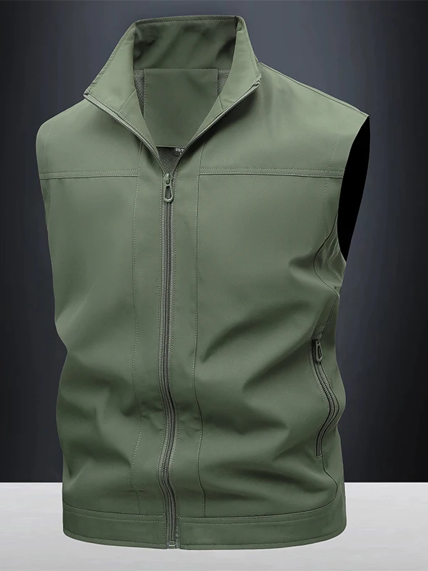 Men's Outdoor Casual Three-Proof Stand Collar Fleece Vest Autumn Fashionable Polyester Nylon Composite Fiber Zipper Pocket
