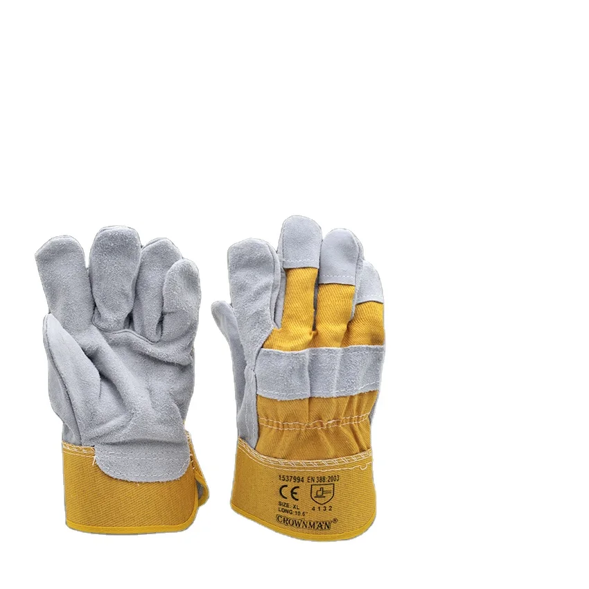 

CROWNMAN PPE Custom Design Cow Leather Work Gloves, Double Protection for Construction and Welding Operation