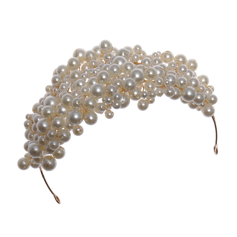 

Pearl Crown Bridal Hair Accessories Vintage Wedding Headwear White Banquet Headdress Matching Dress Bridesmaids Hairstyle Tool
