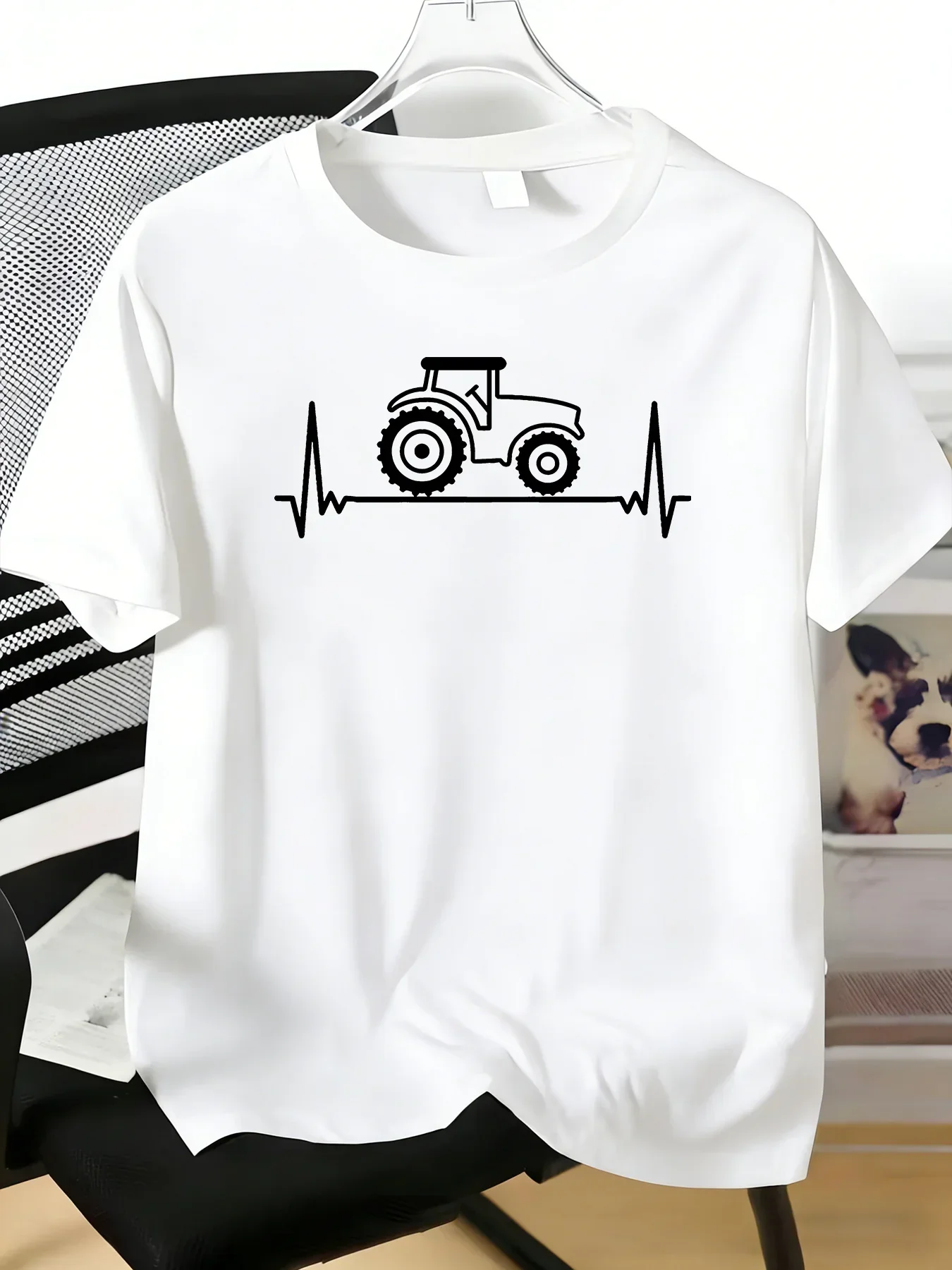 Tractor Heartbeat Graphic Mens White Crew Neck Tee Soft Cotton Farm Farmer Lover Casual Daily Summer Male Short Sleeve Basic Top