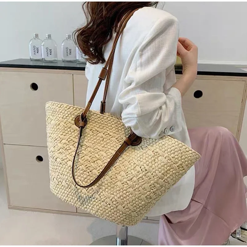 Neue Schulter Tasche Handgemachte Stroh Gewebt Große Kapazität Marke Hochwertige Korb Tasche Sommer Strand Urlaub Mode Handtasche Forwomen – Detail 21