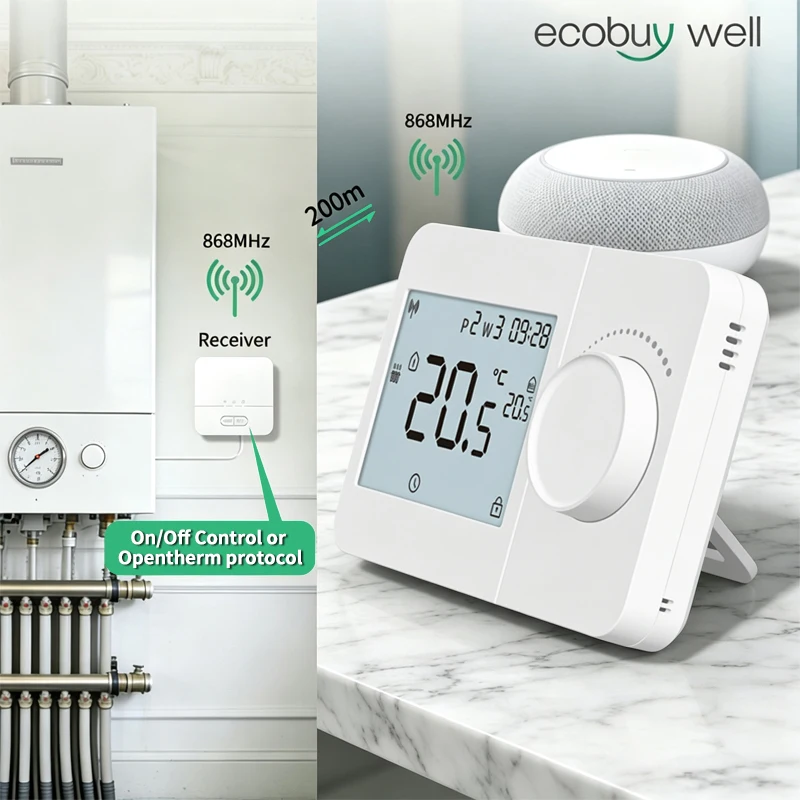Smart Home Opentherm Thermostat Wireless For Gas Boiler Wireless Room Thermostat Battery Power Wall Mount Temperature Controller